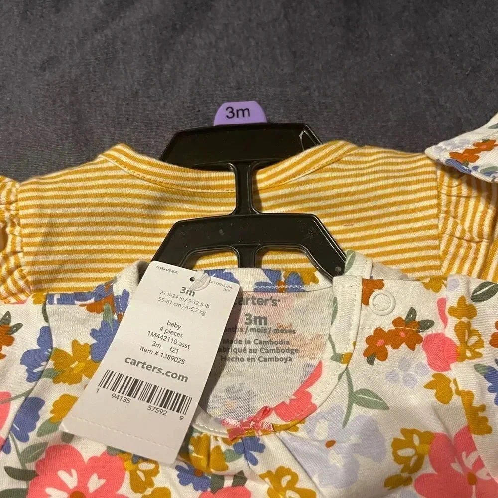 Kids Carter 4 piece set 3 M 12 M Flowers Stripes Shirt